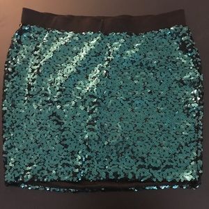 Teal Sequined Mini Skirt